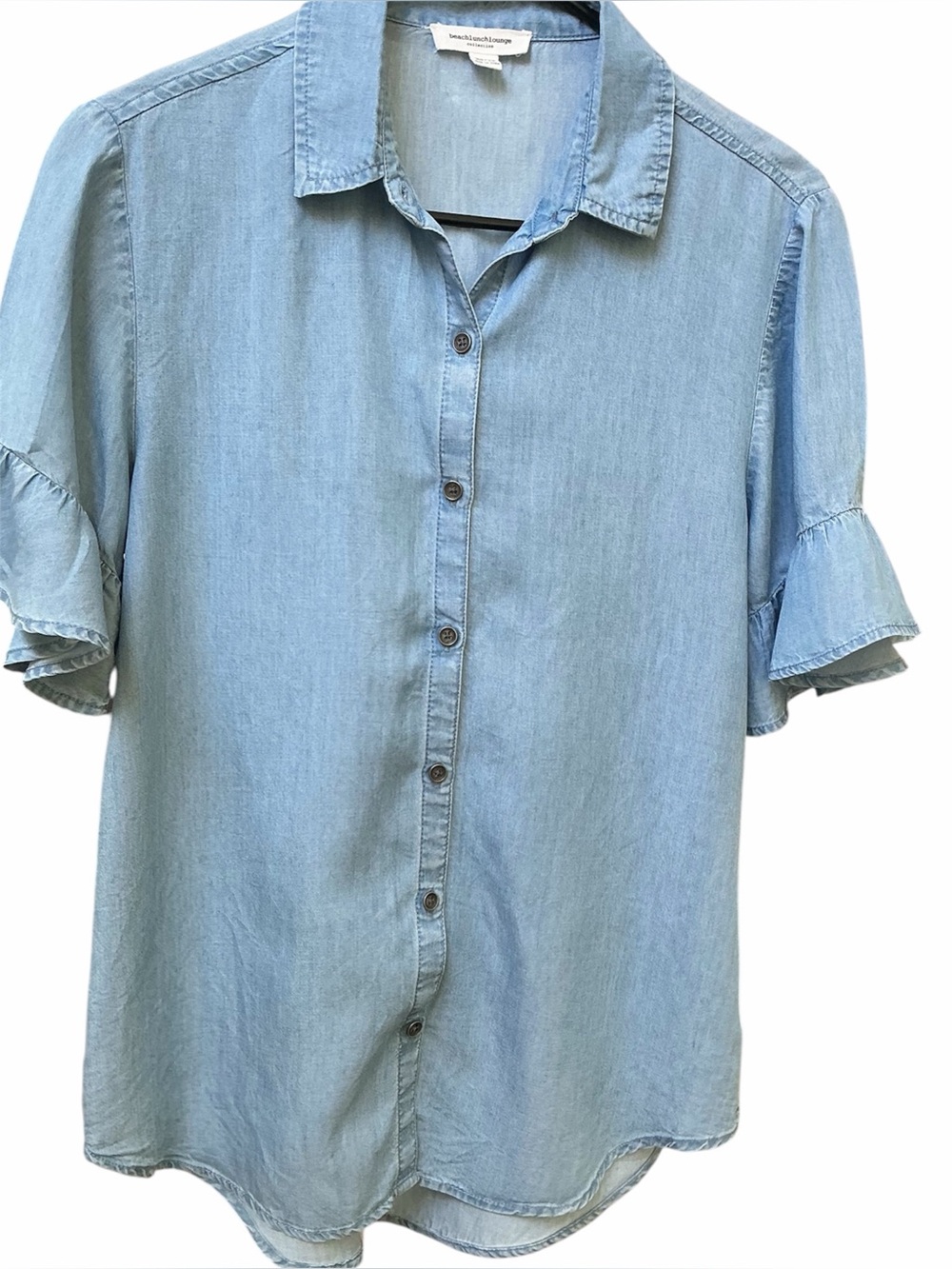 Beach lunch lounge collection chambray denim shirt flutter sleeves buttons XS